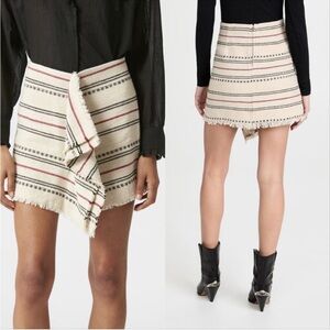 NWT Isabel Marant Etoile Jiloa Woven Striped Fringe Faux Wrap Mini Skirt Beige 8
